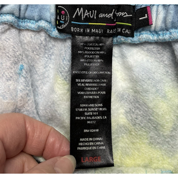Maui and Sons Surf Co Sweat Shorts Mens L Blue Fleece Tie Dye Drawstring Pockets - Picture 3 of 9